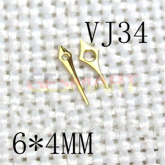 Golden plated 6x4mm pointed 2 hands for Hattori Epson VJ34 watch movement accessory.