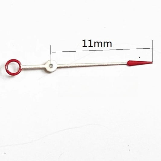 Set of 3 white and red 11mm second hands for Miyota OS10 OS20 OS30 watch movements, precision-crafted.