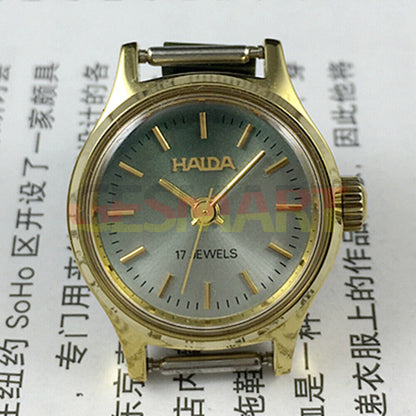 23mm SHANGHAI HAIDA lady watch with golden nail markers and blackish green dial for elegant style.