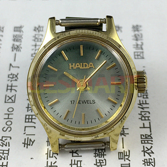 23mm SHANGHAI HAIDA lady watch with golden nail markers and blackish green dial for elegant style.