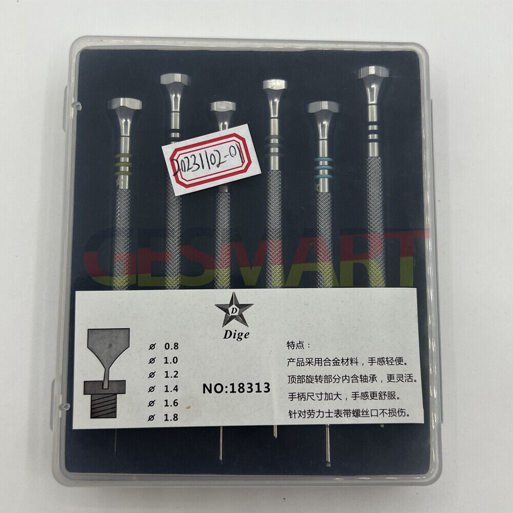 Stainless steel watch bracelet adjusting tool with 6 sizes, precise screwdriver for watch repair and adjustment.