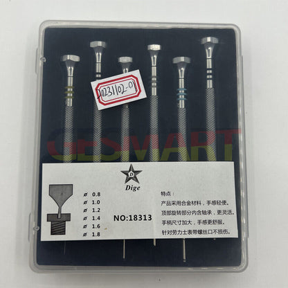 Stainless steel watch bracelet adjusting tool with 6 sizes, precise screwdriver for watch repair and adjustment.