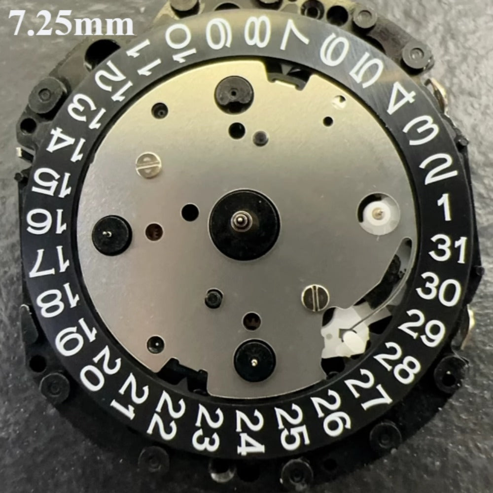 Original Japan-made VD53 quartz movement watch accessory with 7.25mm black disk, HCP3 brand precision.