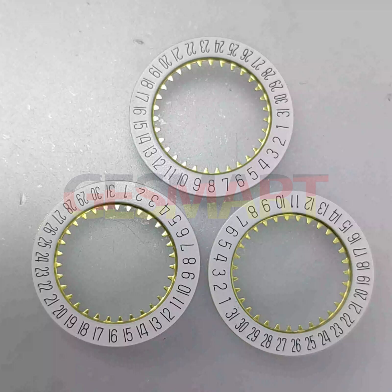 White date disk wheel showing date at 6 o'clock for Ronda 585 Quartz watch movement.