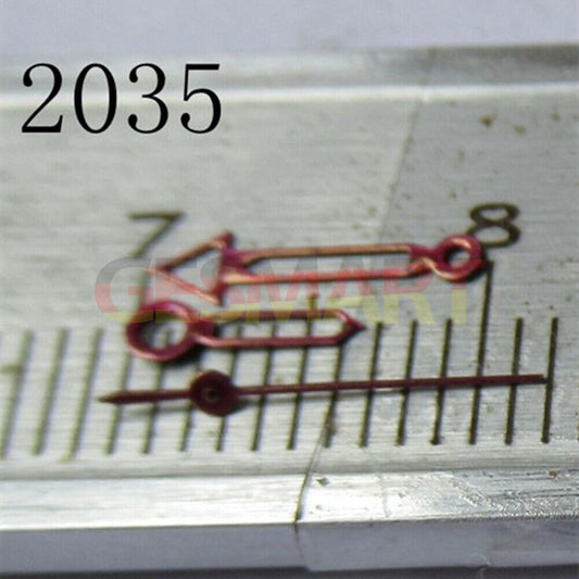 Red trim hollow arrow watch hand for Miyota 2035 series, precision fit watch accessory.