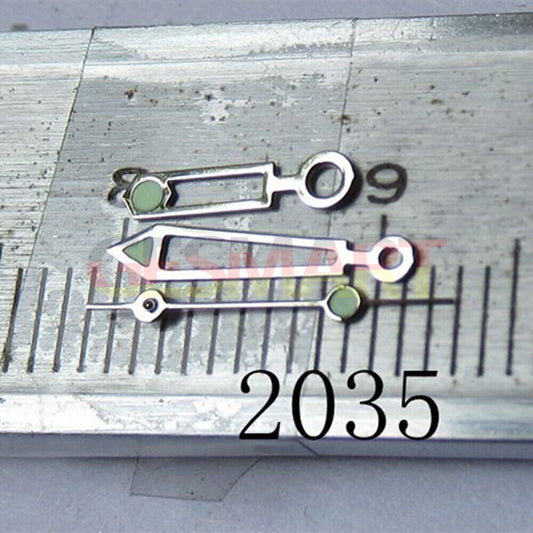 Hollow silver trim green lume watch hand compatible with Miyota 2035, 2115, 2105, 2305, 2315 movements.