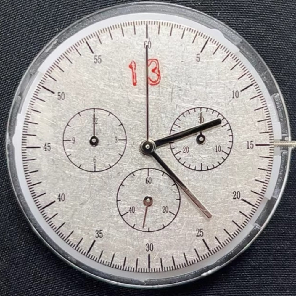 Asian 7750 automatic chronograph movement displaying day and date at 3 o'clock, high-precision watch accessory.