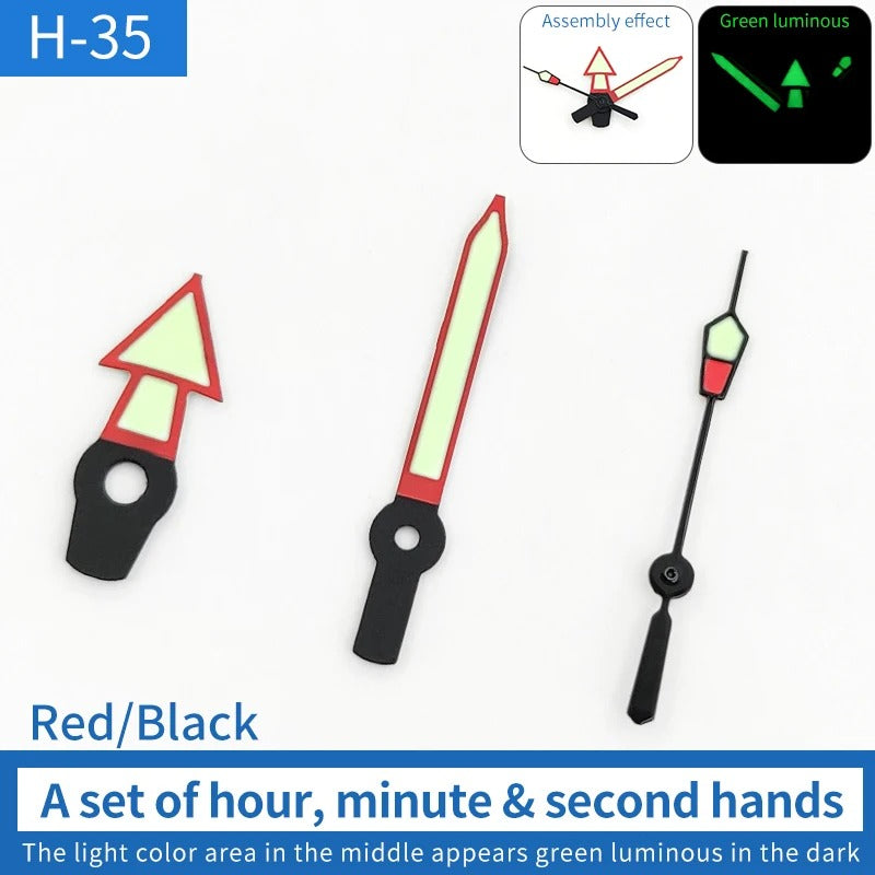 Red Trim Arrow Vintage Green Lume Watch Hands Fit For Skx007/009 NH35 7009 6309