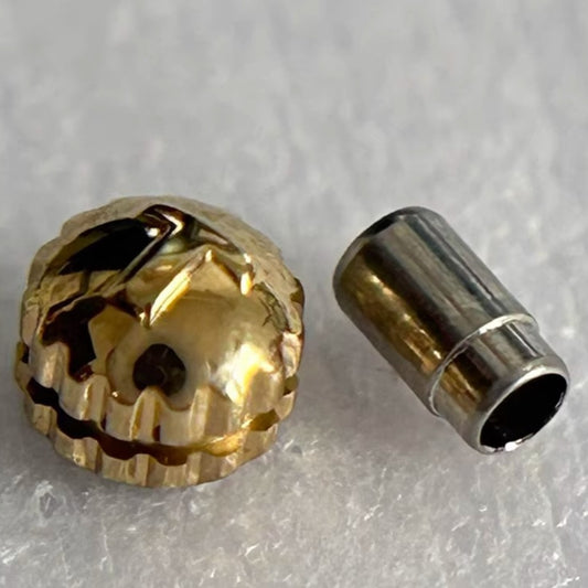 Golden steel big watch crown for Tissot T97, durable replacement part for watch repair.