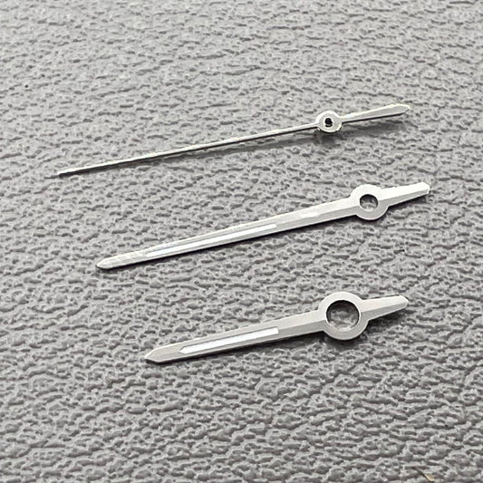 Silver trim watch hands with green luminous tips for ETA 2892, 2846, 2836, 2824 movements.