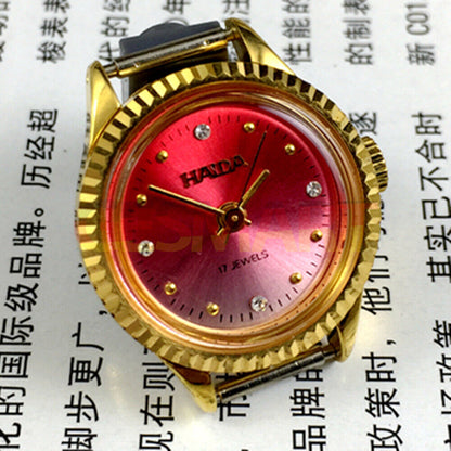HAIDA 24mm lady watch with golden nail accents, 17 jewels, and gradient red dial for elegant style.
