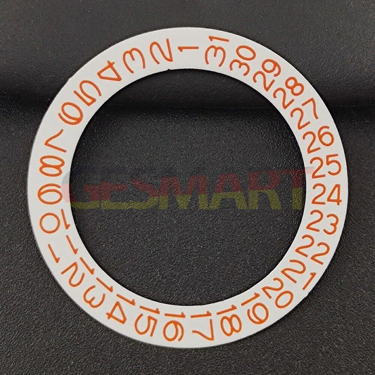 Orange date disk overlay for NH35 NH36 watch movements on white background, enhancing timepiece customization.