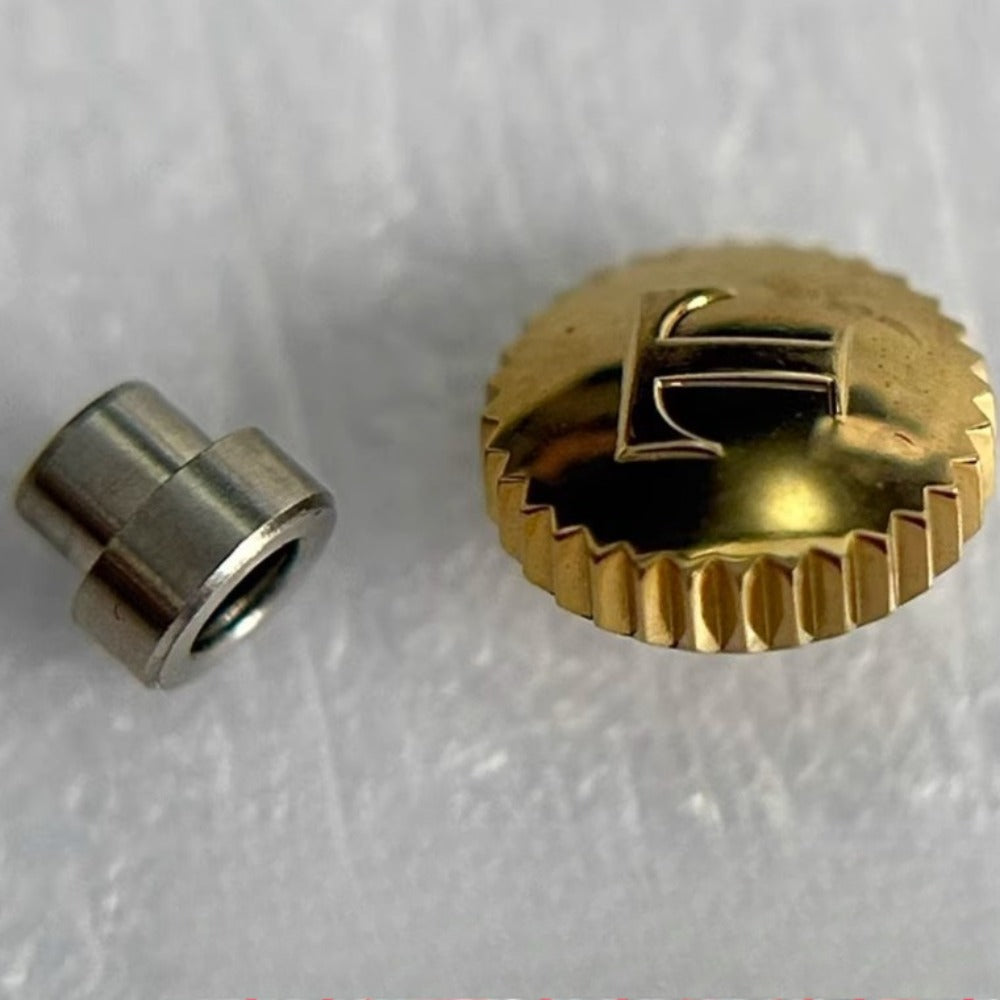 Polished steel golden crown for Tissot T019/T109 watch, ideal for precise repair and replacement.