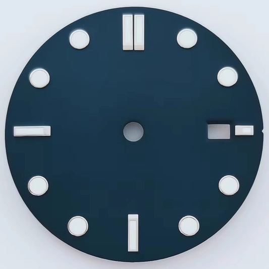 Solid Blue 32mm Blue Green Lume Watch Dial For NH35 Movement Date At 3