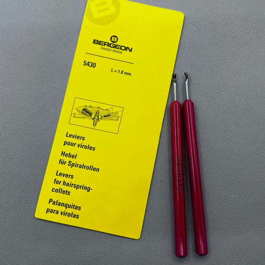 Bergeon 5430 Swiss hairspring collet lever measuring 1.80mm, precise watchmaking tool.