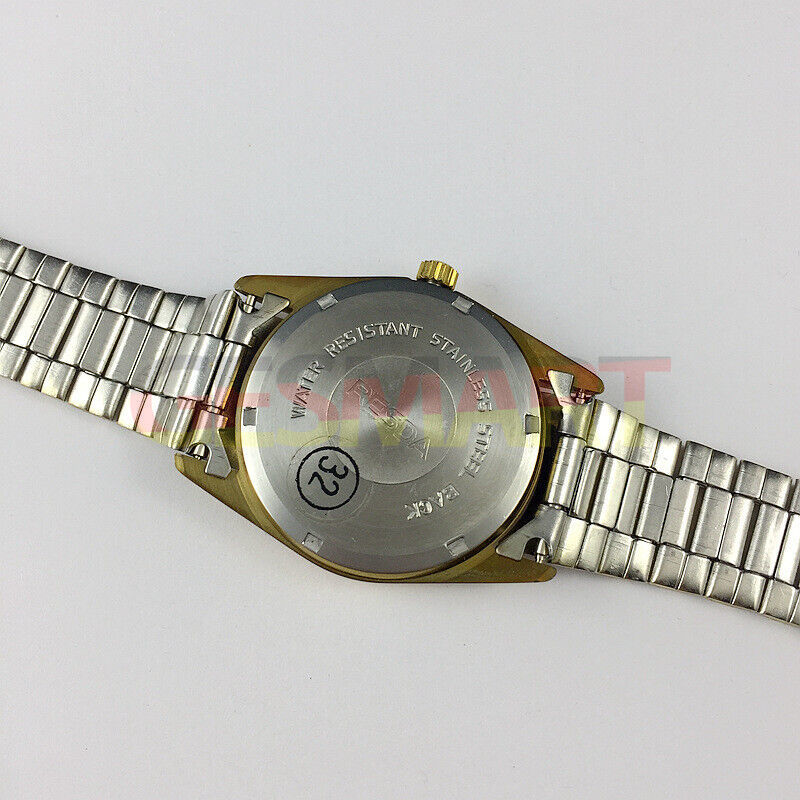 China Made manual mechanical watch with 17 jewels, golden dial, and imitation diamond markers, classic style.