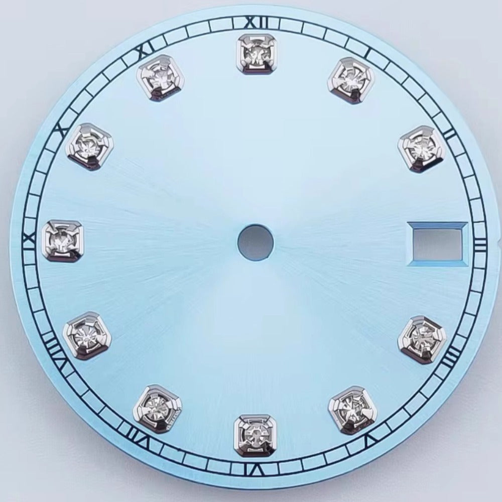 Silver Nail Light Blue 28.5mm Watch Dial Fit For NH36 Movement No Logo