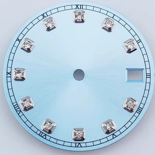 Silver Nail Light Blue 28.5mm Watch Dial Fit For NH36 Movement No Logo