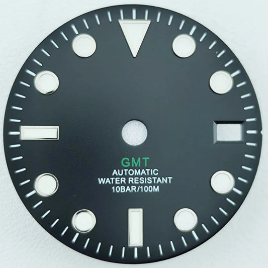 28.5mm Green GMT Black Watch Dial Men's Watch Dial with Hands Suitable for NH34