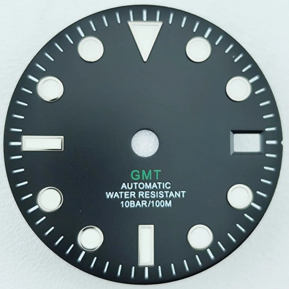 28.5mm Green GMT Black Watch Dial Men's Watch Dial with Hands Suitable for NH34