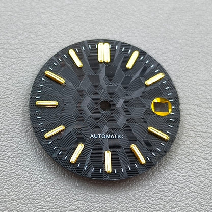 No Logo Black 28.5mm Golden Nail Constructed Lume Watch Dial Fit for NH35 NH36