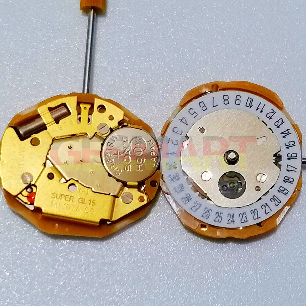 Miyota GL15 quartz watch movement with 2 hands and date display at 6 o?clock, Japan made.