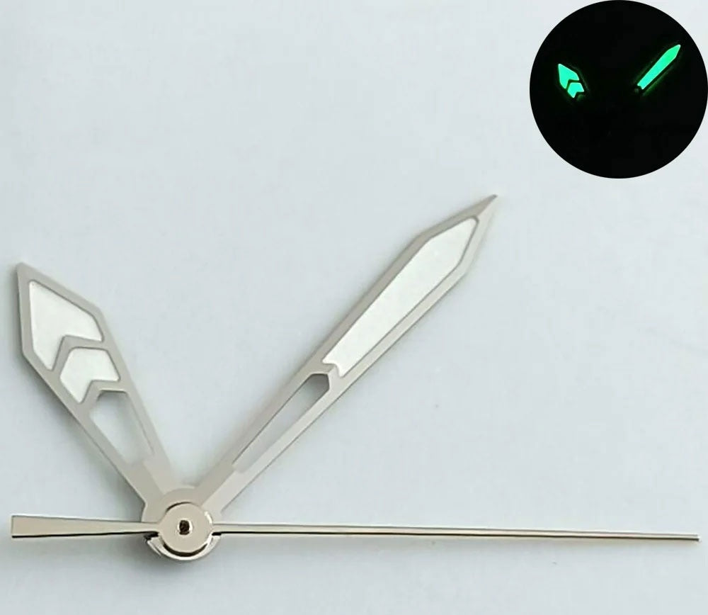 Aiguilles de montre luminescentes vertes avec garniture argentée de 12 mm pour NH35, NH36, 7S26, 4R35, 4R36, NH70