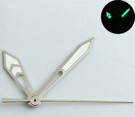 Aiguilles de montre luminescentes vertes avec garniture argentée de 12 mm pour NH35, NH36, 7S26, 4R35, 4R36, NH70