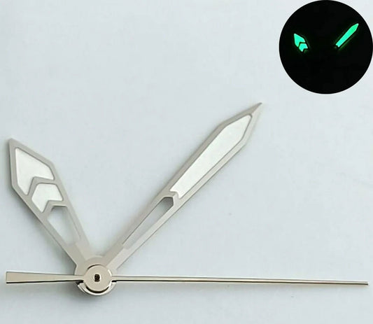Aiguilles de montre luminescentes vertes avec garniture argentée de 12 mm pour NH35, NH36, 7S26, 4R35, 4R36, NH70