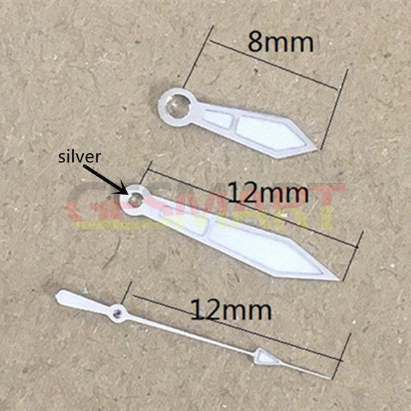 Arrow Shape 12mm Silver Trim Watch Hands for Miyota 2315 2035 2036 2115 2305