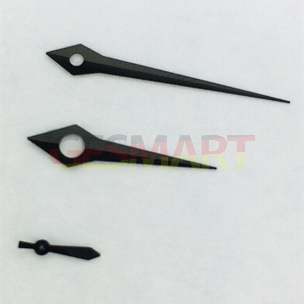 Long pointed black watch hands without lume, compatible with ST3600/ST3620/ETA6497/6498 movements.
