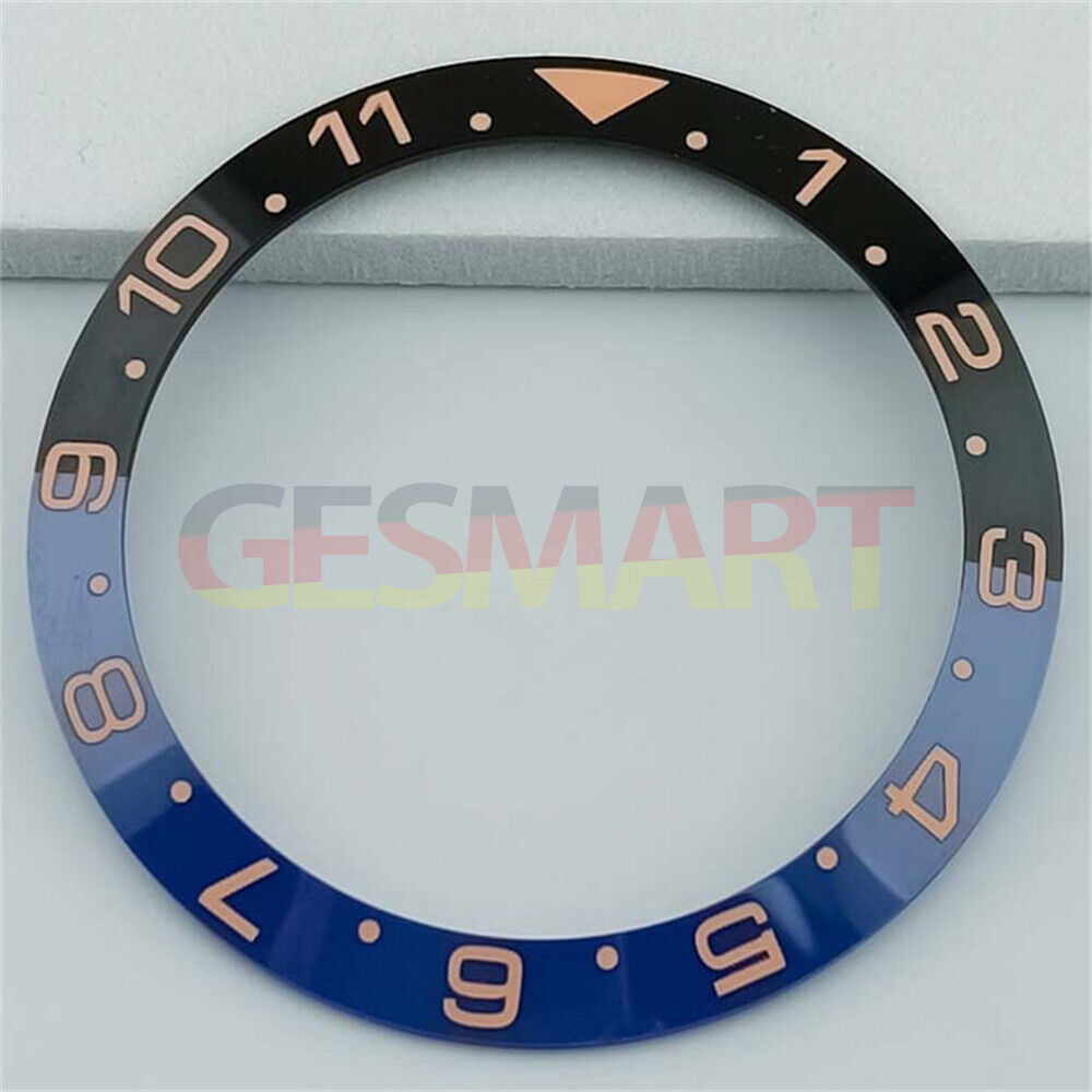 38mm black and blue ceramic GMT bezel with white and gold font for SUB watches, premium quality