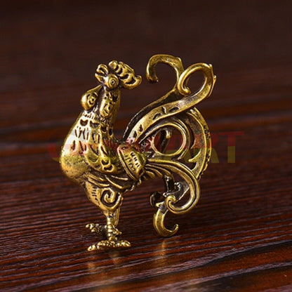 Hand-carved Solid Copper Rooster figurine, vintage bronze finish, perfect collectible decor.