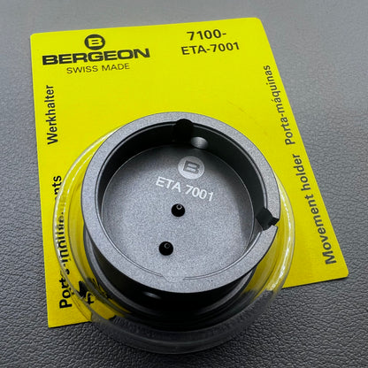 Swiss Bergeon watch movement holder for ETA 7001, secure tool for precise watch repair and maintenance