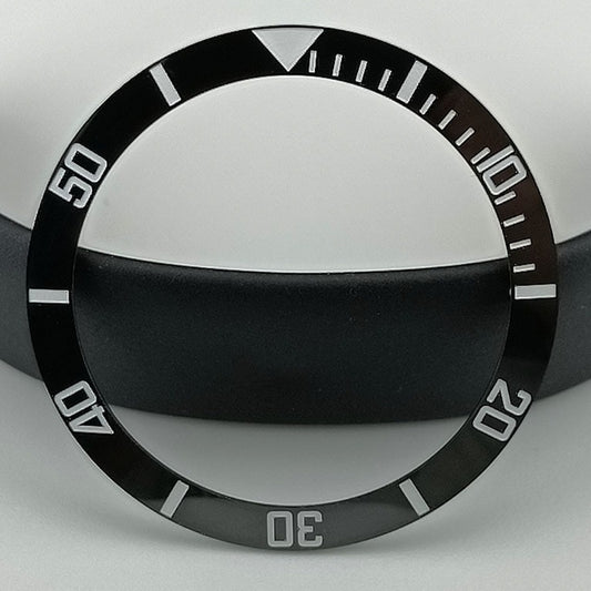 37.5mm black ceramic SUB watch bezel with white font, no lume, durable replacement part.
