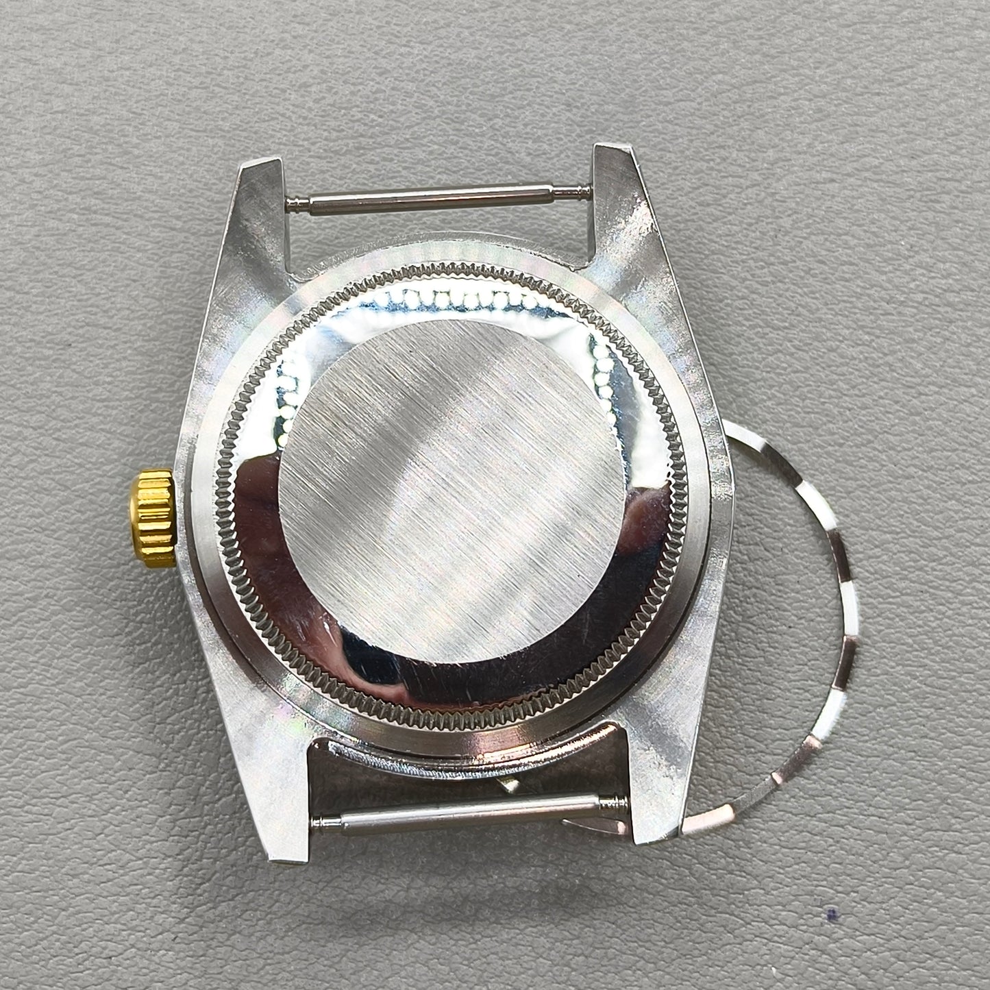 36mm Rose Gold Diamond Steel Watch Case with Magnifier for NH35/36 Sapphire Crystal