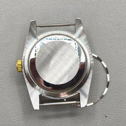 36mm Rose Gold Diamond Steel Watch Case with Magnifier for NH35/36 Sapphire Crystal