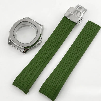 Brown Rubber Strap 40mm Sapphire Glass Watch Case for NH34 NH35 NH36 NH38 4R35
