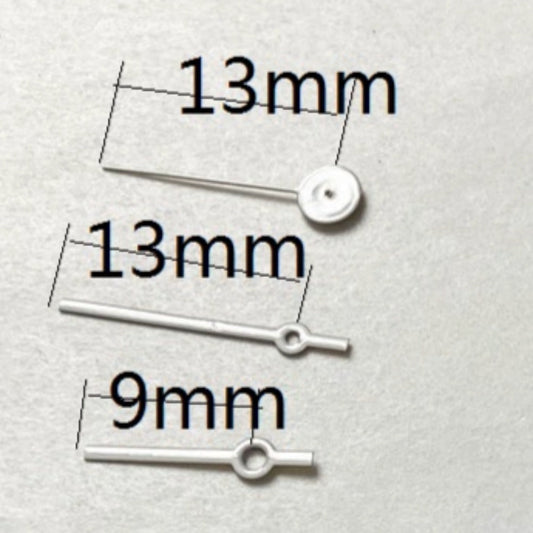 White painted 13x13x9mm watch hands for Miyota 2035 quartz movement, precise accessory.