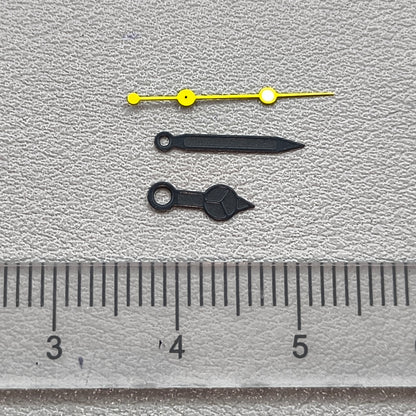2 Sets Matted Black Painted Lume Yellow Second Hand Watch Hands for NH35 NH36