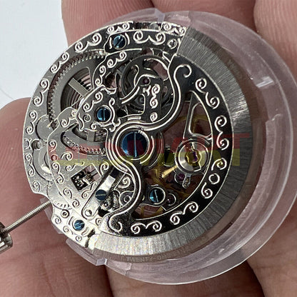 Skeleton automatic mechanical watch movement TY2807, T16 replacement by China Made, precision gear detail.