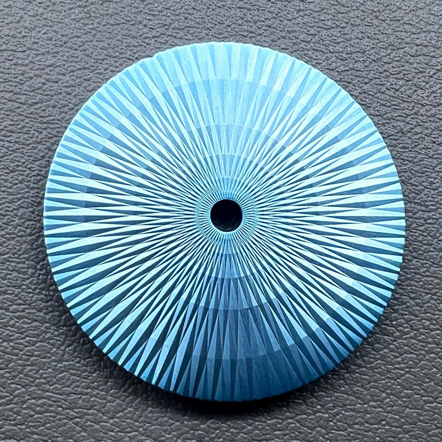 Ice Blue 28.5mm watch dial with radial pattern, no lume, for Miyota 8215 movement.