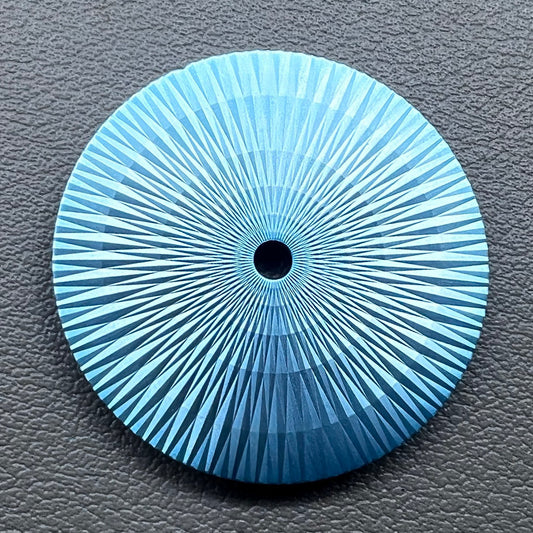 Ice Blue 28.5mm watch dial with radial pattern, no lume, for Miyota 8215 movement.