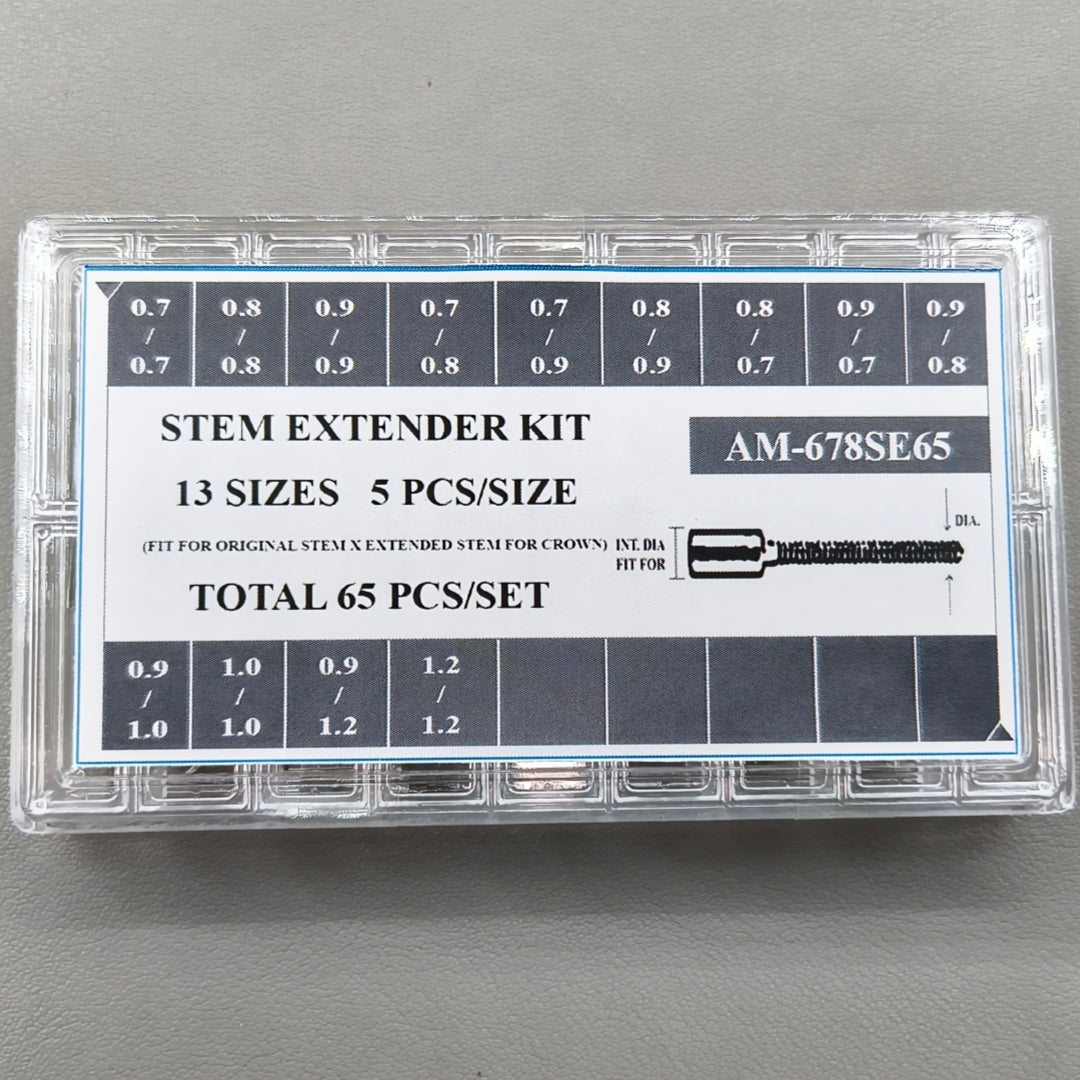 65 PIECES/Box 13 Sizes Watch Winding Stem Extenders for Watch Movement