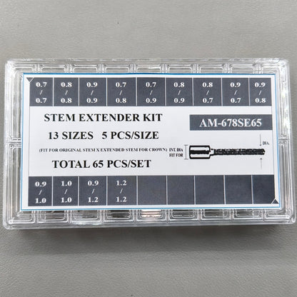 65 PIECES/Box 13 Sizes Watch Winding Stem Extenders for Watch Movement