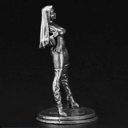 White Brass Figurine Nun Figure Statue - Seductive Religious Novelty Collectible Desktop Decor
