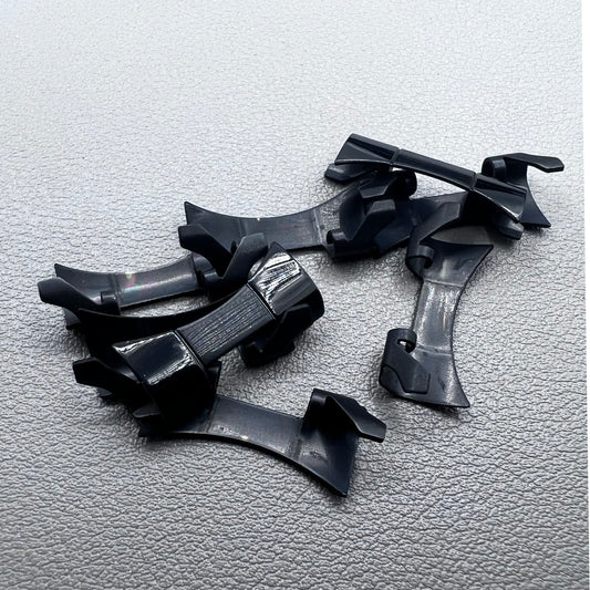1. Six steel black matte curved end links with spring bars for durable watch band straps.  