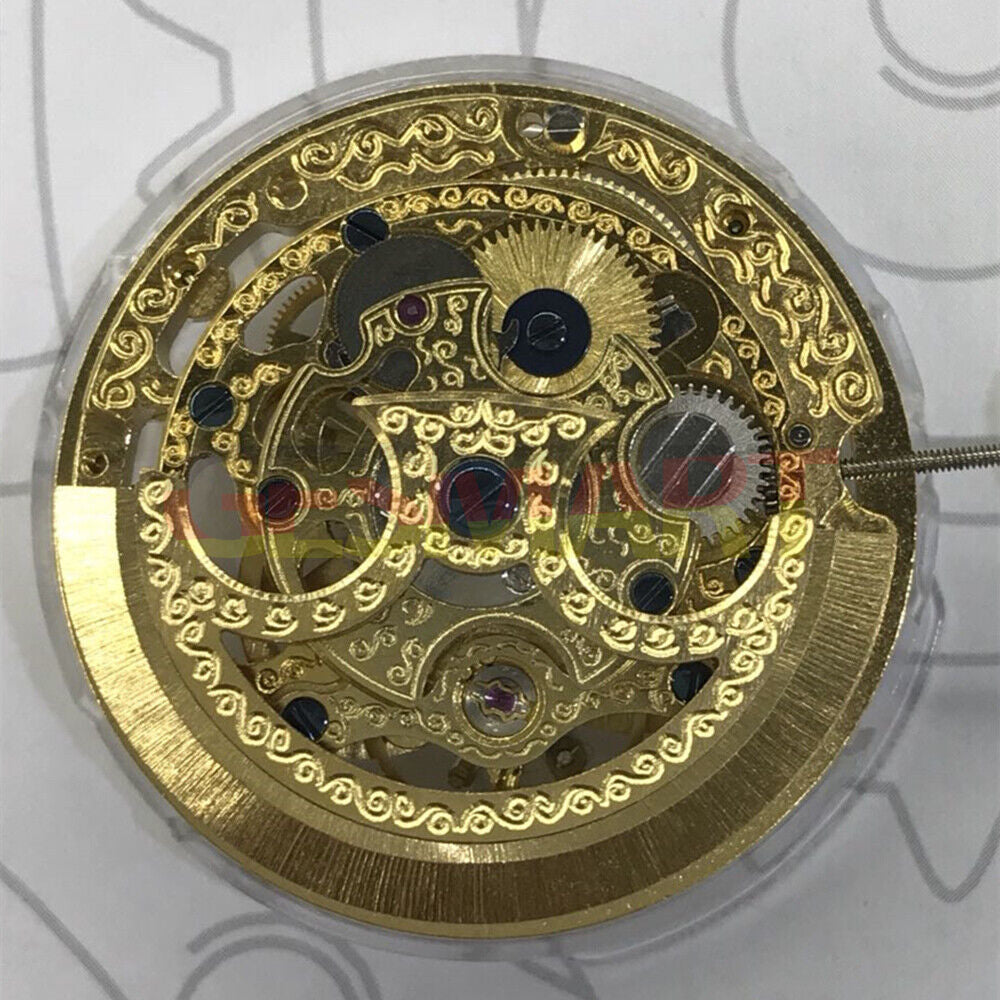 SHANGHAI brand golden hollow carved watch with automatic mechanical movement, elegant design for daily wear