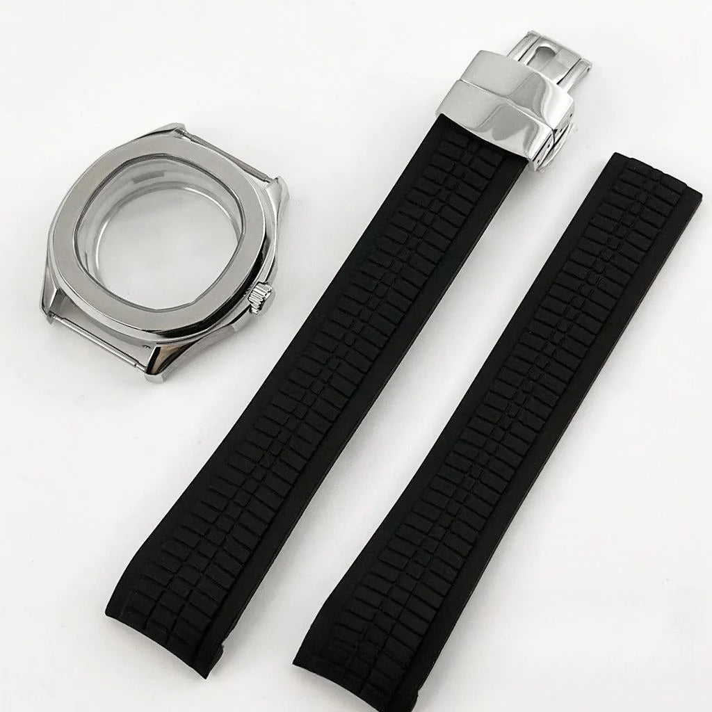 40mm Nautilus Rubber Strap Sapphire Glass Watch Case for NH34/35 NH36 NH38 4R35