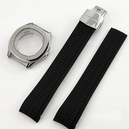 40mm Nautilus Rubber Strap Sapphire Glass Watch Case for NH34/35 NH36 NH38 4R35